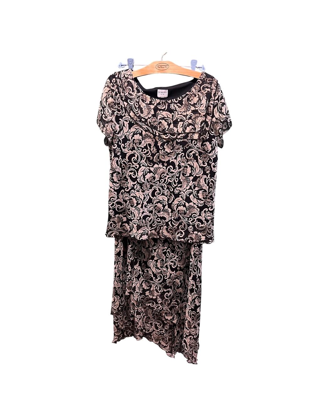 DORBY Baroque Blush Pink Black Damask Two Piece Set Vintage Boho